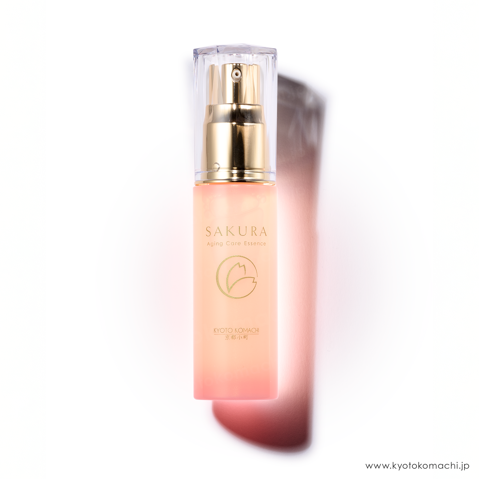 KYOTOKOMACHI SAKURA Aging Care Essence Infused with Fullerenes, Astaxanthin, Hyaluronic Acid, Collagen, and Sakura Extracts for firmness, hydration, and radiant skin. Our long-selling, now in a brand-new package!